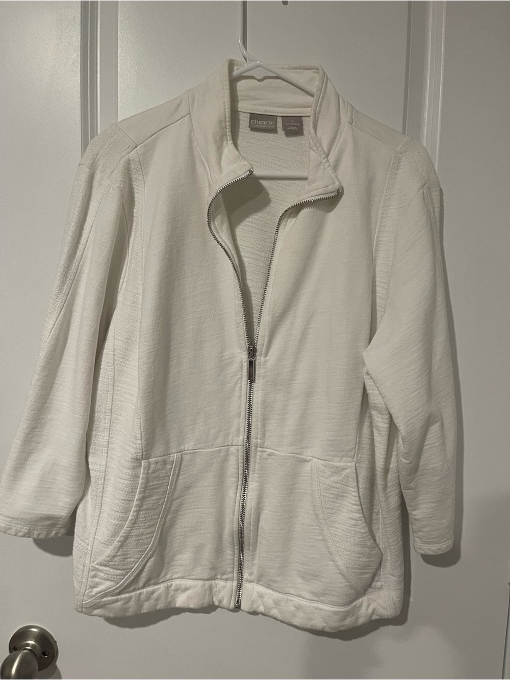 Chico's White Textured Zip Bomber Jacket